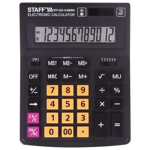 Калькулятор настольный STAFF PLUS STF-333-BKRG (200x154 мм) 12 разрядов, ЧЕРНО-ОРАНЖЕВЫЙ, 250460 250460 - фото 329764