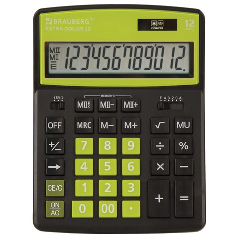 Калькулятор настольный BRAUBERG EXTRA COLOR-12-BKLG (206x155 мм), 12 разрядов, двойное питание, ЧЕРНО-САЛАТОВЫЙ, 250477 250477 - фото 329770