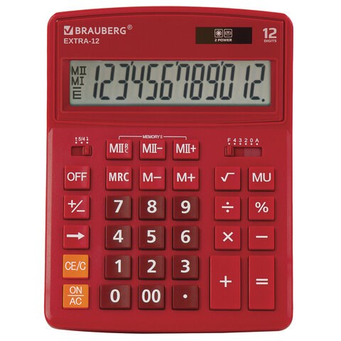 Калькулятор настольный BRAUBERG EXTRA-12-WR (206x155 мм), 12 разрядов, двойное питание, БОРДОВЫЙ, 250484 250484 - фото 329777