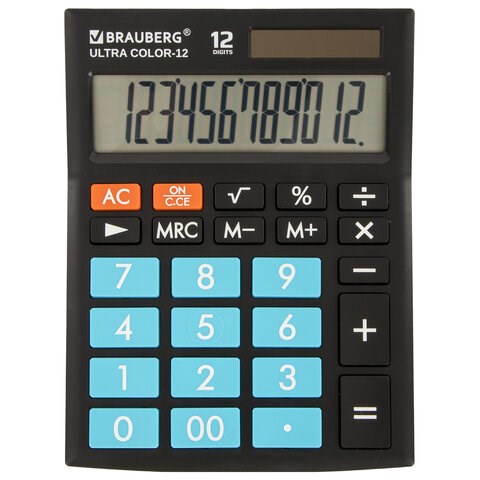 Калькулятор настольный BRAUBERG ULTRA COLOR-12-BKBU (192x143 мм), 12 разрядов, двойное питание, ЧЕРНО-ГОЛУБОЙ, 250497 250497 - фото 329787