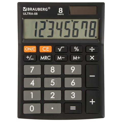 Калькулятор настольный BRAUBERG ULTRA-08-BK, КОМПАКТНЫЙ (154x115 мм), 8 разрядов, двойное питание, ЧЕРНЫЙ, 250507 250507 - фото 329794