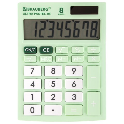 Калькулятор настольный BRAUBERG ULTRA PASTEL-08-LG, КОМПАКТНЫЙ (154x115 мм), 8 разрядов, двойное питание, МЯТНЫЙ, 250515 250515 - фото 329802