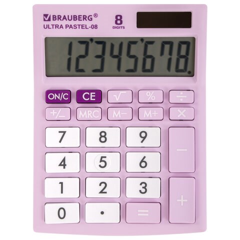 Калькулятор настольный BRAUBERG ULTRA PASTEL-08-PR, КОМПАКТНЫЙ (154x115 мм), 8 разрядов, двойное питание, СИРЕНЕВЫЙ, 250516 250516 - фото 329803