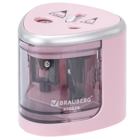 Точилка электрическая BRAUBERG DUAL (для 2 диаметров карандашей!), 4 батарейки АА, розовая, 270579 270579 - фото 329941