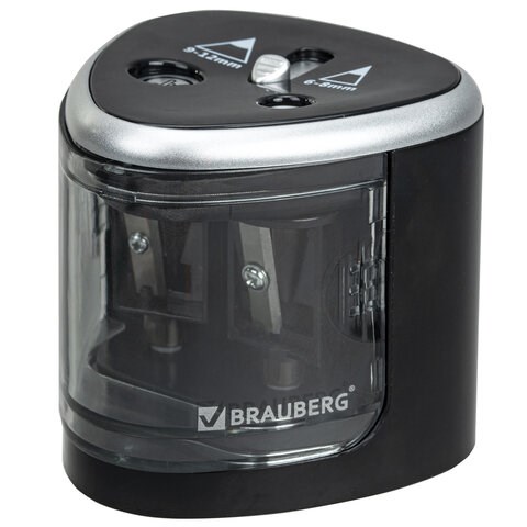 Точилка электрическая BRAUBERG DUAL (для 2 диаметров карандашей!), 4 батарейки АА, черная, 270581 270581 - фото 329943
