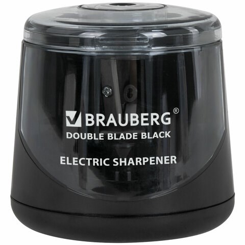 Точилка электрическая BRAUBERG DOUBLE BLADE BLACK, двойное лезвие, питание от 2 батареек АА, 271336 271336 - фото 330121