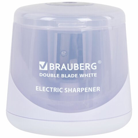 Точилка электрическая BRAUBERG DOUBLE BLADE WHITE, двойное лезвие, питание от 2 батареек, 271337 271337 - фото 330122