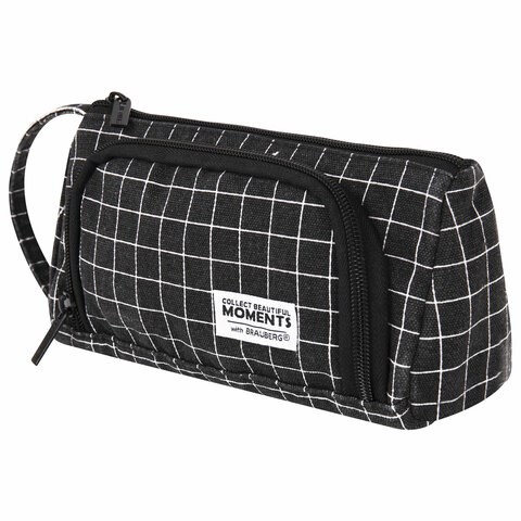 Пенал-косметичка BRAUBERG с ручкой, 1 откидная планка, полиэстер, 22x10х8 см, "Checkered black", 271559 271559 - фото 330171