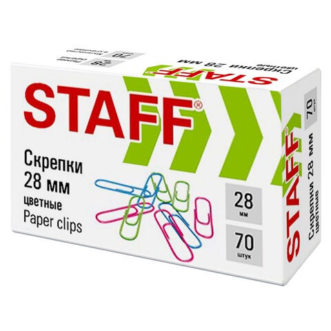 Скрепки STAFF 28 мм, цветные, 70 штук, 271708 271708 - фото 330241