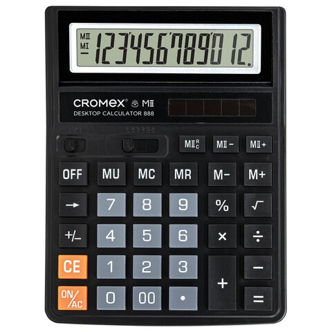 Калькулятор настольный CROMEX 888 (185x145 мм), 12 разрядов, ЧЕРНЫЙ, 271728 271728 - фото 330258