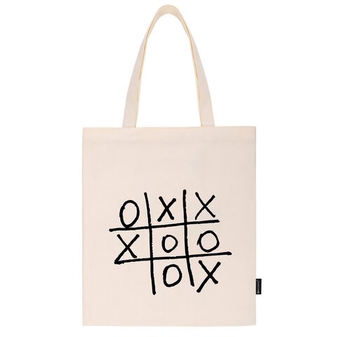 Сумка шоппер BRAUBERG PREMIUM, канвас, 40х35 см, на кнопке, карман, бежевый, "Tic-tac-toe", 271902 271902 - фото 330300