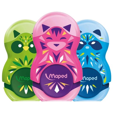 Точилка с ластиком MAPED "LOOPY Mini Cute", с контейнером, корпус ассорти, 049113 271918 - фото 330307