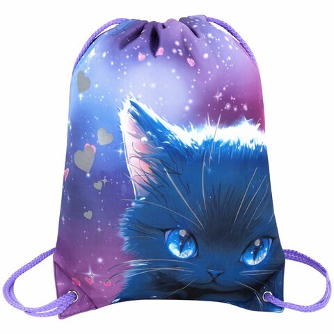 Мешок для обуви BRAUBERG PREMIUM, карман, подкладка, светоотражайка, 43х33 см, Anime cat, 272421 272421 - фото 330506
