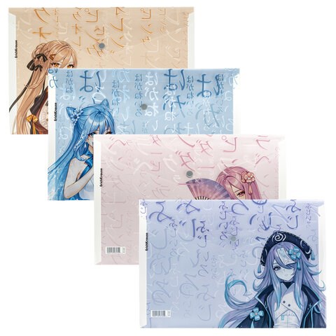 Папка-конверт с кнопкой ERICH KRAUSE "Manga Girls", А4, до 120 л., ассорти, 0,18 мм, 61156 272926 - фото 330830