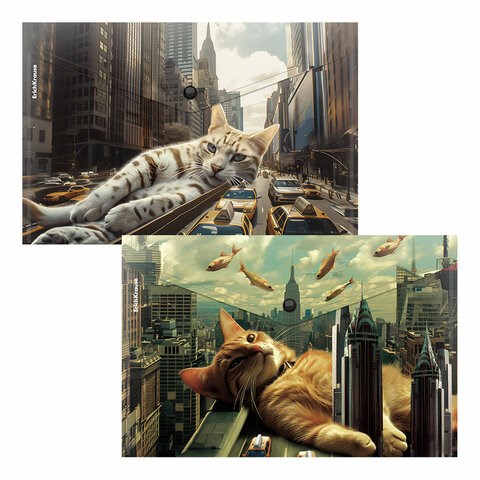 Папка-конверт с кнопкой ERICH KRAUSE "Big City Cats", A4, до 120 листов, непрозрачная, ассорти, 0,16 мм, 63511 273969 - фото 330940
