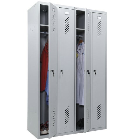 Шкаф металлический для одежды ПРАКТИК LS-41, четырехсекционный, 1830х1170х500 мм, 53 кг, разборный 290664 - фото 331035