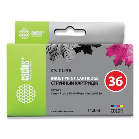 Картридж струйный CACTUS (CS-CLI36) для CANON PIXMA iP100, цветной 362762