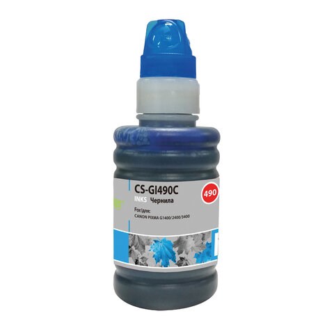 Чернила CACTUS (CS-GI490C) для СНПЧ CANON Pixma G1400/G2400/G3400, голубые, 0,1 л 362948