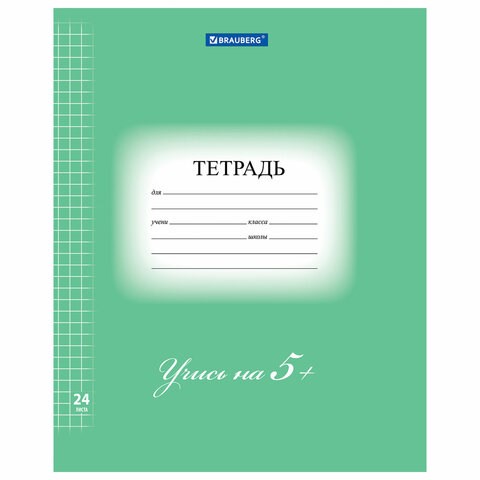 Тетрадь 24 л. BRAUBERG ЭКО 5-КА, клетка, обложка плотная мелованная бумага, ЗЕЛЕНАЯ, 403003 403003 - фото 333989