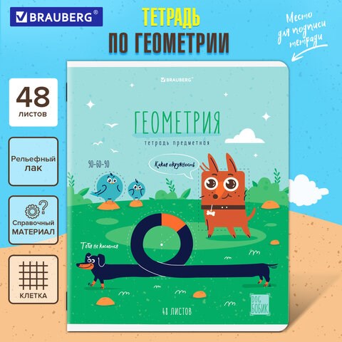 Тетрадь предметная DOG БОБИК 48 л., TWIN-лак, ГЕОМЕТРИЯ, клетка, подсказ, BRAUBERG, 404787 404787 - фото 334258
