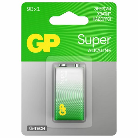 Батарейка GP Super, Крона (6LR61, 6LF22, 1604A), алкалиновая, 1 шт., в блистере, 1604A-5CR1 450625 - фото 334465