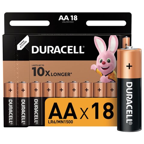 Батарейки КОМПЛЕКТ 18 шт., DURACELL Basic ОРИГИНАЛ, AA (LR6, 15А), алкалиновые, пальчиковые 451464 - фото 334487