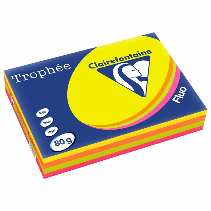 Бумага цветная CLAIREFONTAINE, А4, 80 г/м2, 500 л. (4 цвета x 125 л.), микс неон, Франция, 1705SC 116729 - фото 334805