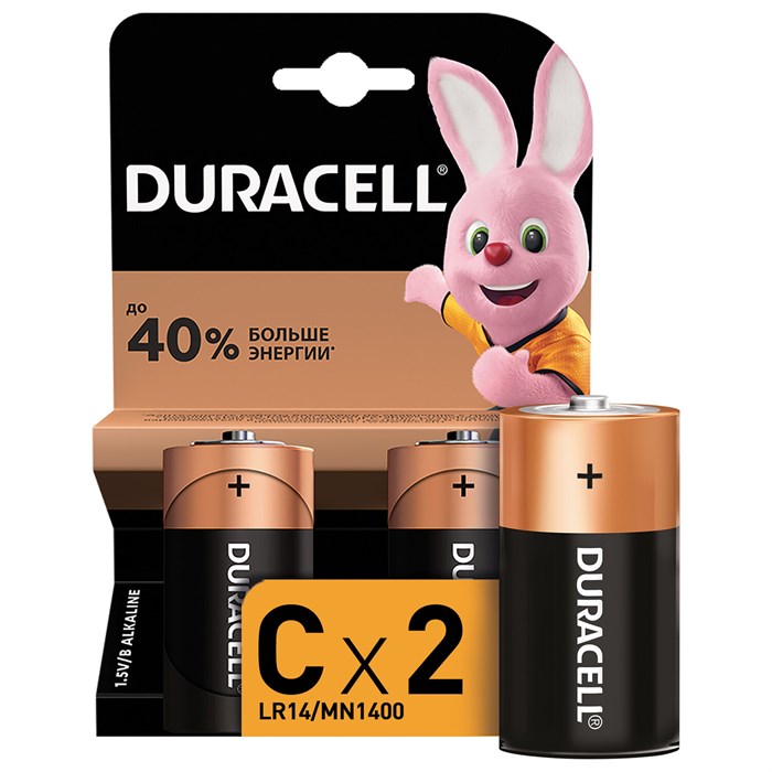 Батарейки КОМПЛЕКТ 2 шт., DURACELL Basic ОРИГИНАЛ, С (LR14, 14А), алкалиновые, блистер 450428 - фото 334855