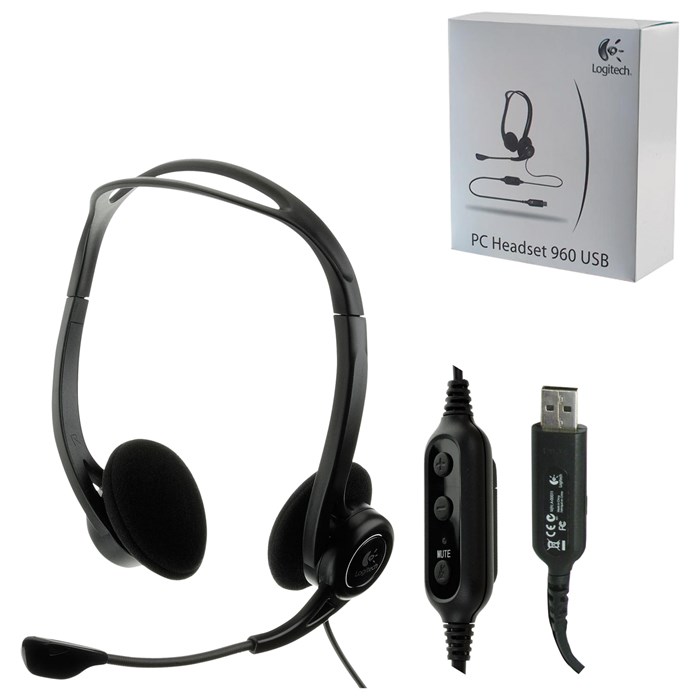 Наушники с микрофоном (гарнитура) LOGITECH PC 960, проводная, компьютерная, 2,4 м, стерео, USB, черная 511386 - фото 335003