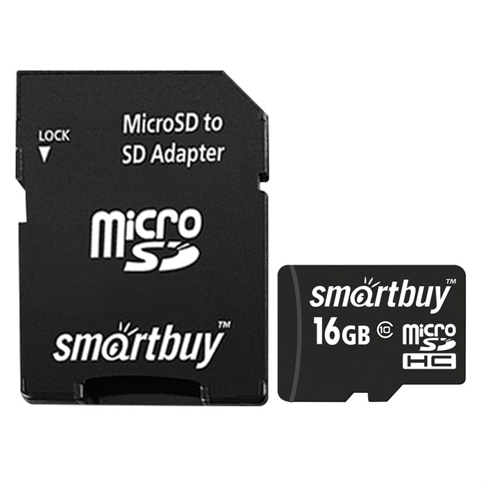 Карта памяти microSDHC, 16 GB, SMARTBUY, 10 Мб/сек. (class 10), с адаптером, SB16GBSDCL10-01 512804 - фото 335581