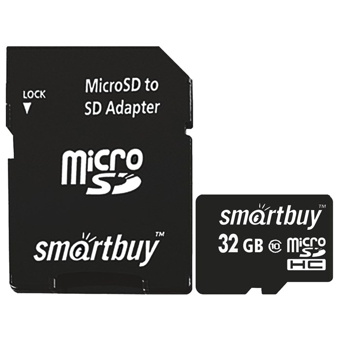 Карта памяти micro SDHC, 32 GB, SMARTBUY, 10 Мб/сек. (class 10), с адаптером, SB32GBSDCL10-01 512806 - фото 335587