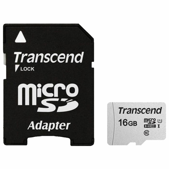 Карта памяти microSDHC 16 GB TRANSCEND UHS-I U1, 95 Мб/сек (class 10), адаптер, TS16GUSD300S-A 513203 - фото 335970