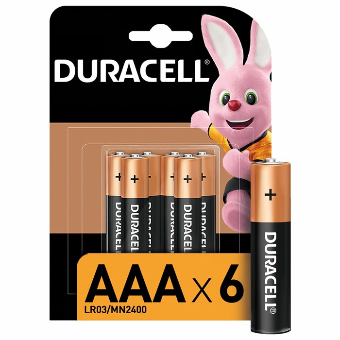 Батарейки КОМПЛЕКТ 6 шт., DURACELL Basic ОРИГИНАЛ, ААА (LR03, 24А), алкалиновые, мизинчиковые 456985 - фото 337361