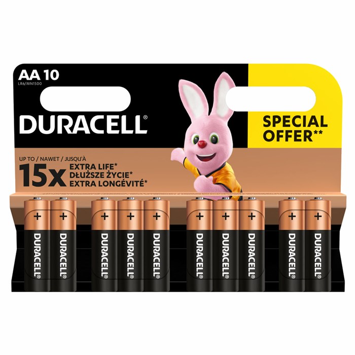 Батарейки КОМПЛЕКТ 10 шт., DURACELL Basic ОРИГИНАЛ, AA (LR6, 15А), алкалиновые, пальчиковые 456786 - фото 337365