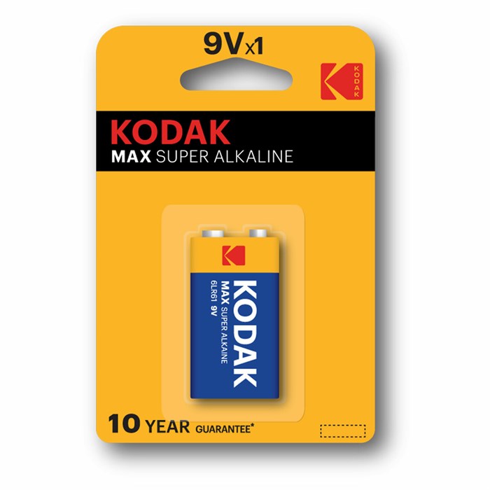 Батарейка алкалиновая 1 шт. KODAK Max Super Alkaline, Крона 9V (6LR61, 6LF22, 1604A), блистер 457375 - фото 337685