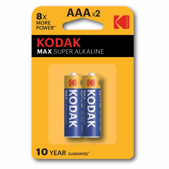 Батарейки алкалиновые "мизинчиковые" КОМПЛЕКТ 2 шт., KODAK Max Super Alkaline, ААА (LR03, 15А), блистер 457377 - фото 337687