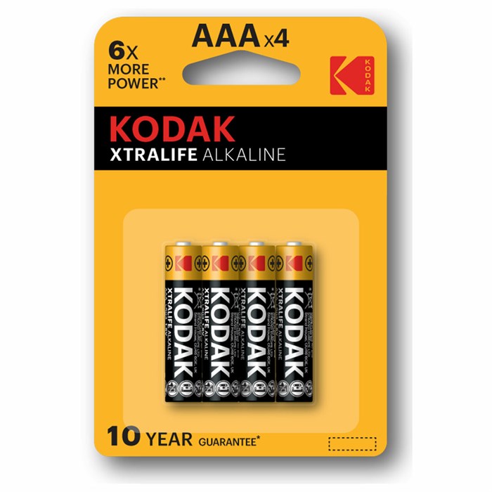 Батарейки алкалиновые "мизинчиковые" КОМПЛЕКТ 4 шт., KODAK Xtralife Alkaline, ААА (LR03,15А), блистер 457379 - фото 337689