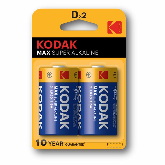 Батарейки алкалиновые КОМПЛЕКТ 2 шт., KODAK Max Super Alkaline, D (LR20, 13А), блистер 457381 - фото 337691