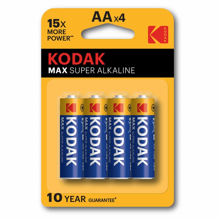 Батарейки алкалиновые "пальчиковые" КОМПЛЕКТ 4 шт., KODAK Max Super Alkaline, АА (LR6, 24А), блистер 457384 - фото 337692