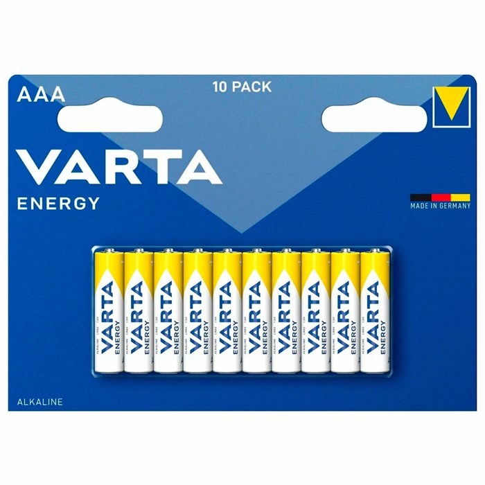 Батарейки алкалиновые "мизинчиковые" КОМПЛЕКТ 10 шт., VARTA ENERGY, ААА (LR03,15А), блистер 457401 - фото 337821