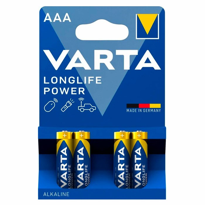 Батарейки алкалиновые "мизинчиковые" КОМПЛЕКТ 4 шт., VARTA LONGLIFE POWER, ААА (LR03, 15А), блистер 457409 - фото 337829