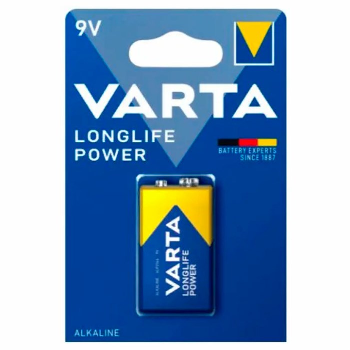 Батарейка алкалиновая 1 шт., VARTA LONGLIFE POWER, Крона 9V (6LR61, 6LF22, 1604A) 457413 - фото 337833