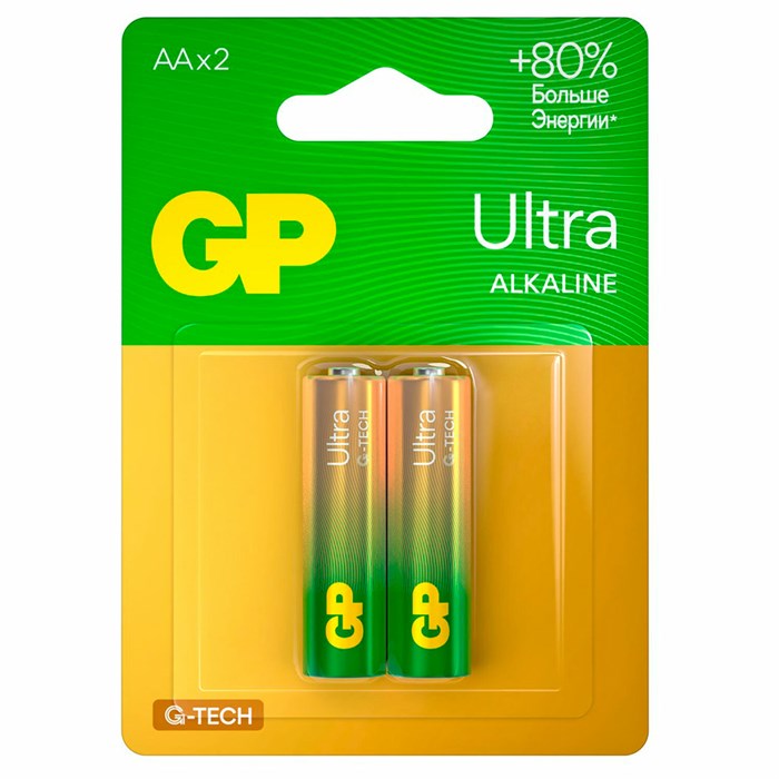 Батарейки КОМПЛЕКТ 2 шт., GP Ultra G-Tech, AA (LR6,15А), алкалиновые, пальчиковые, 15AUA21-2CRSBC2 457745 - фото 337922