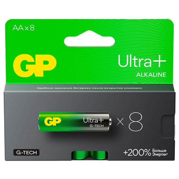 Батарейки КОМПЛЕКТ 8 шт., GP Ultra Plus G-Tech, AA (LR6), алкалиновые, пальчиковые, 15AUPA21-2CRB8 457752 - фото 337988