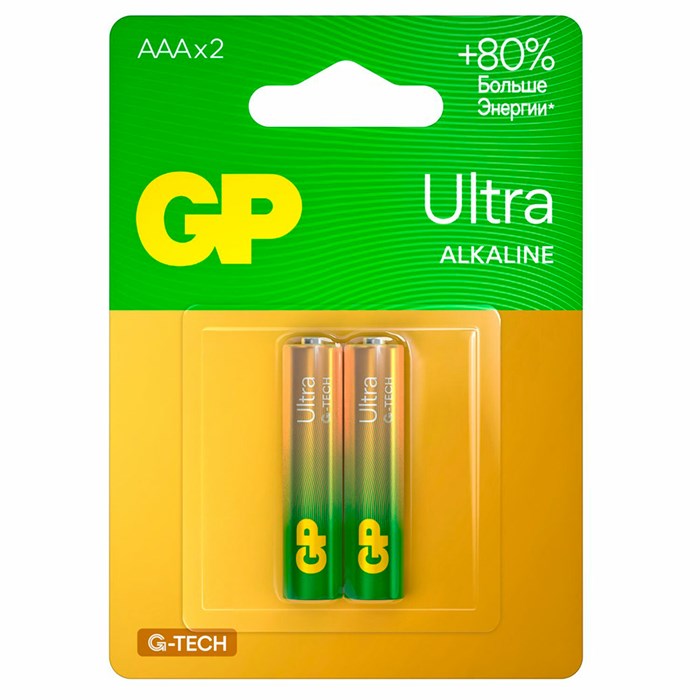 Батарейки КОМПЛЕКТ 2 шт., GP Ultra G-Tech, AAA (LR03, 24А), алкалиновые, мизинчиковые, 24AUA21-2CRSBC2 457747 - фото 338084