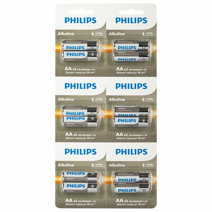 Батарейки алкалиновые КОМПЛЕКТ 2 шт. (отрывной блок) PHILIPS Entry, АА (LR6, 24А), блистер 457398 - фото 338265