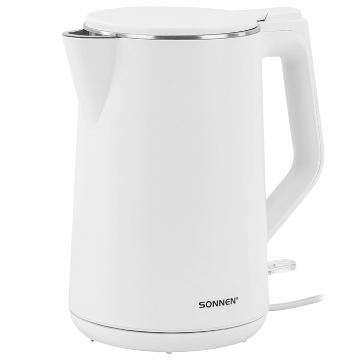 Чайник электрический с двойными стенками SONNEN KT-4103, 1,5 л, 2200 Вт, белый, 456376 456376 - фото 338509