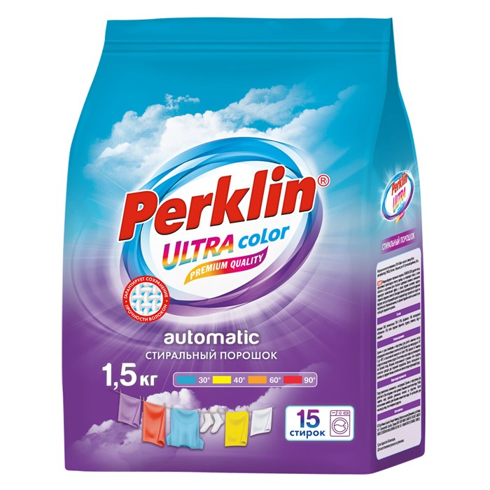 Стиральный порошок автомат 1,5 кг PERKLIN (ПЕРКЛИН) ULTRA "Color", УЛУЧШЕННАЯ ФОРМУЛА, универсальный, 700605 700605 - фото 339904