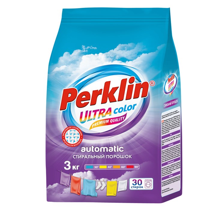 Стиральный порошок автомат 3 кг PERKLIN (ПЕРКЛИН) ULTRA "Color", УЛУЧШЕННАЯ ФОРМУЛА, универсальный, 700606 700606 - фото 339913