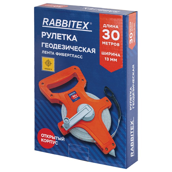 Рулетка геодезическая 30 м х 13 мм, лента фибергласс, открытый корпус, RABBITEX (РАББИТЕКС), 671367 671367 - фото 341267